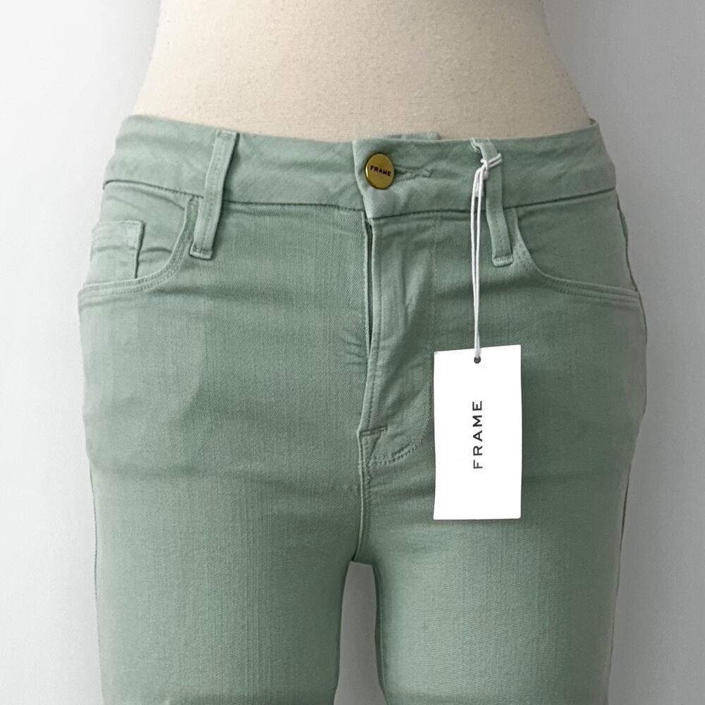 Frame Le Crop Mini Boot Mid-Rise Denim Jeans Pants in Aloe Light Green 26 NWT - Picture 4 of 11